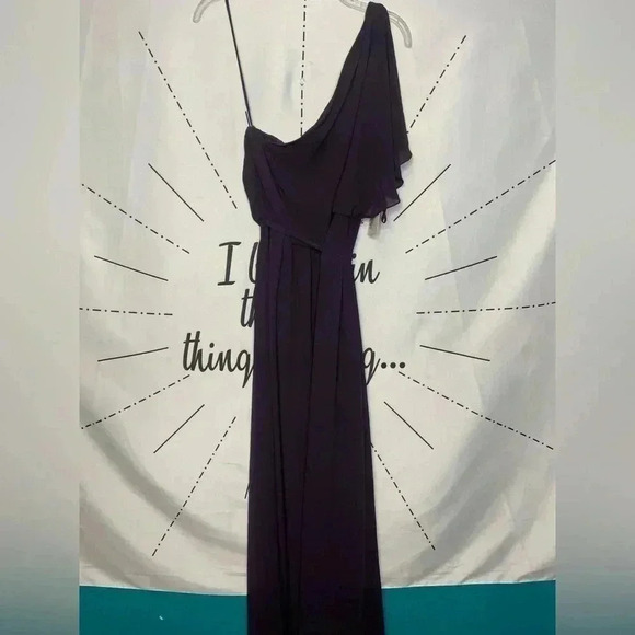 Nouvelle Amsale Bea One Shoulder Chiffon Blouson Gown in Plum - Picture 4 of 9